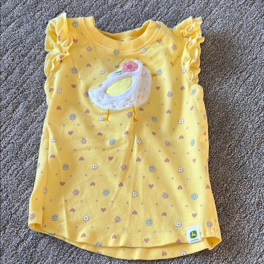 NWOT John Deere Size 3T Yellow Bird Heart floral Design T-shirt